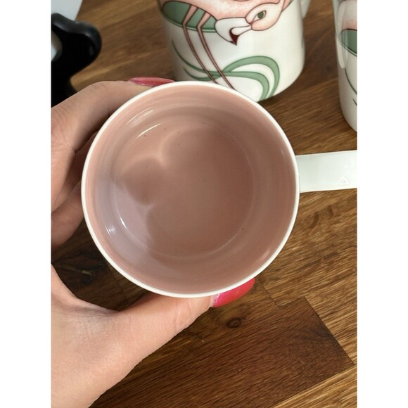 Rare Vintage Fitz & Floyd MCM Flamingo Road Porcelain Dessert Plates Mugs Set 4 - Picture 7 of 7